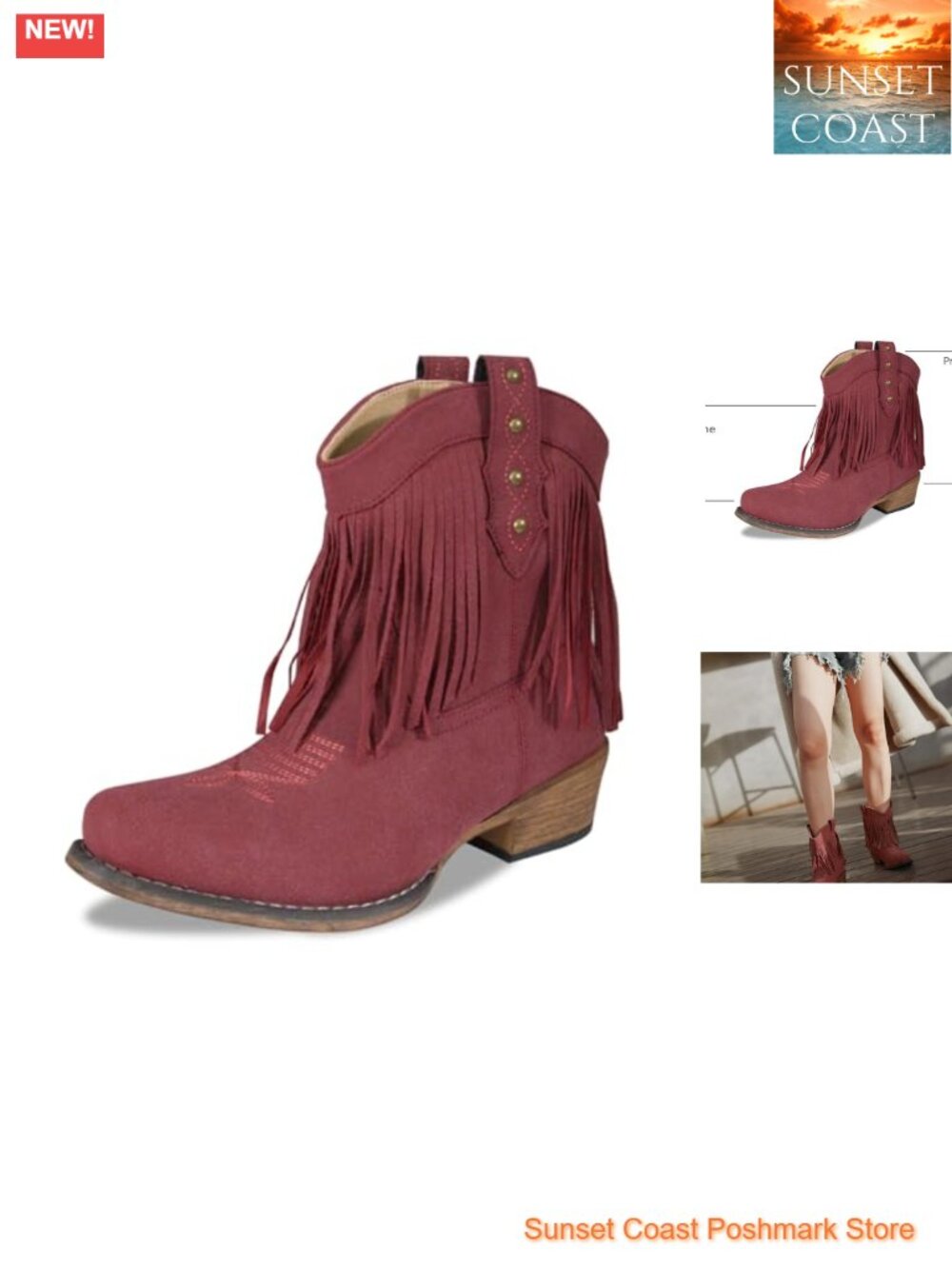 Faux Leather Fringe Western Cowgirl Boots Pointed Toe Mid Calf